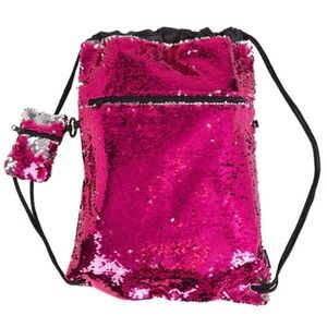 Sparkling Hot Pink Sequin Drawstring Backpack
